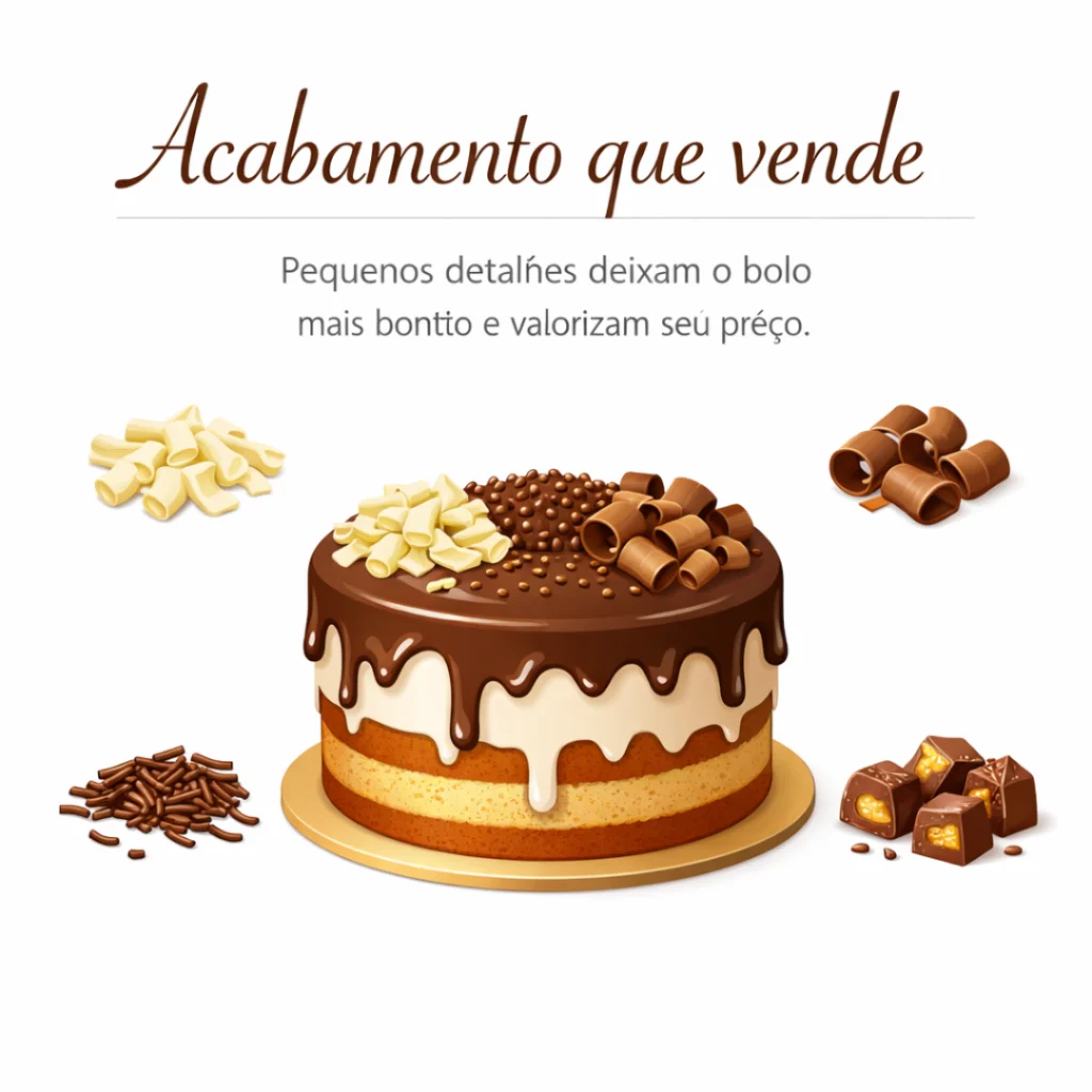 Acabamento sofisticado para valorizar bolo caseiro decorado.