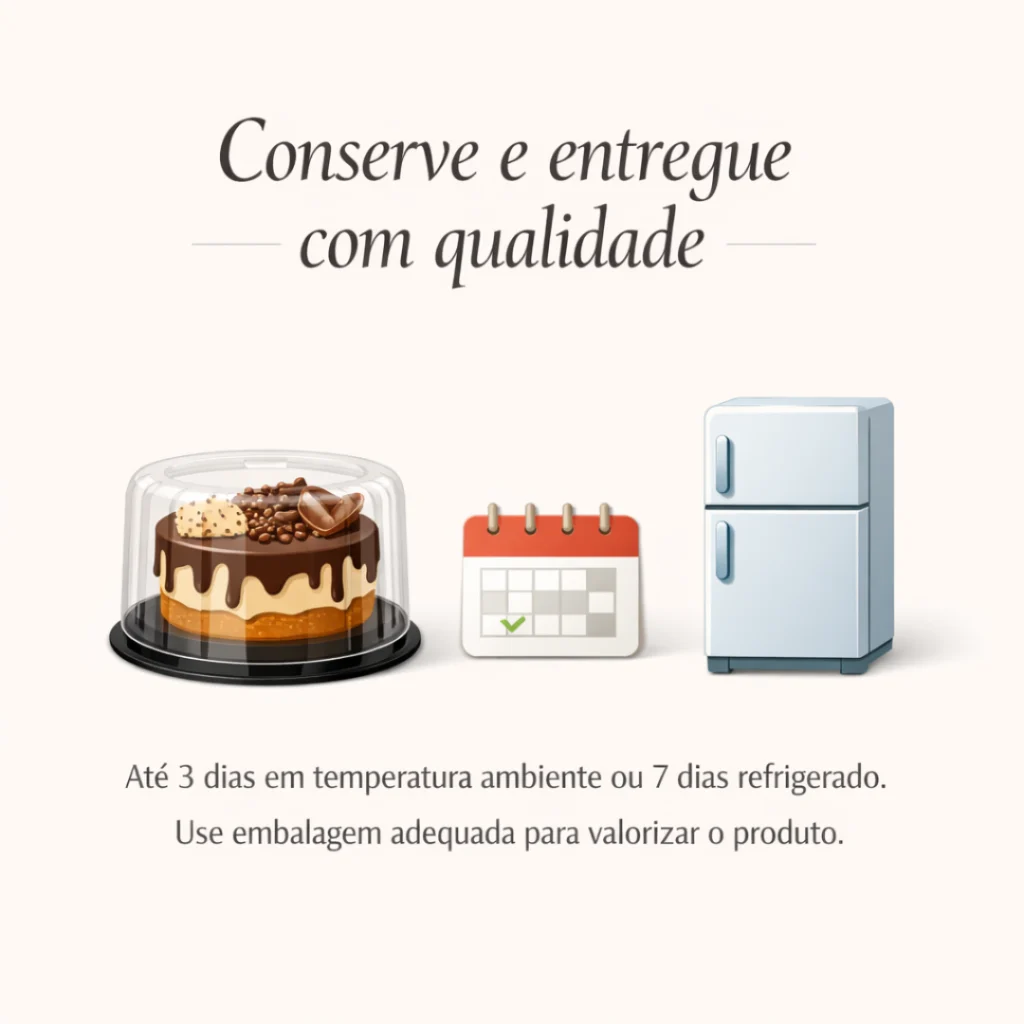 Conservação e embalagem para bolo caseiro decorado vendido.