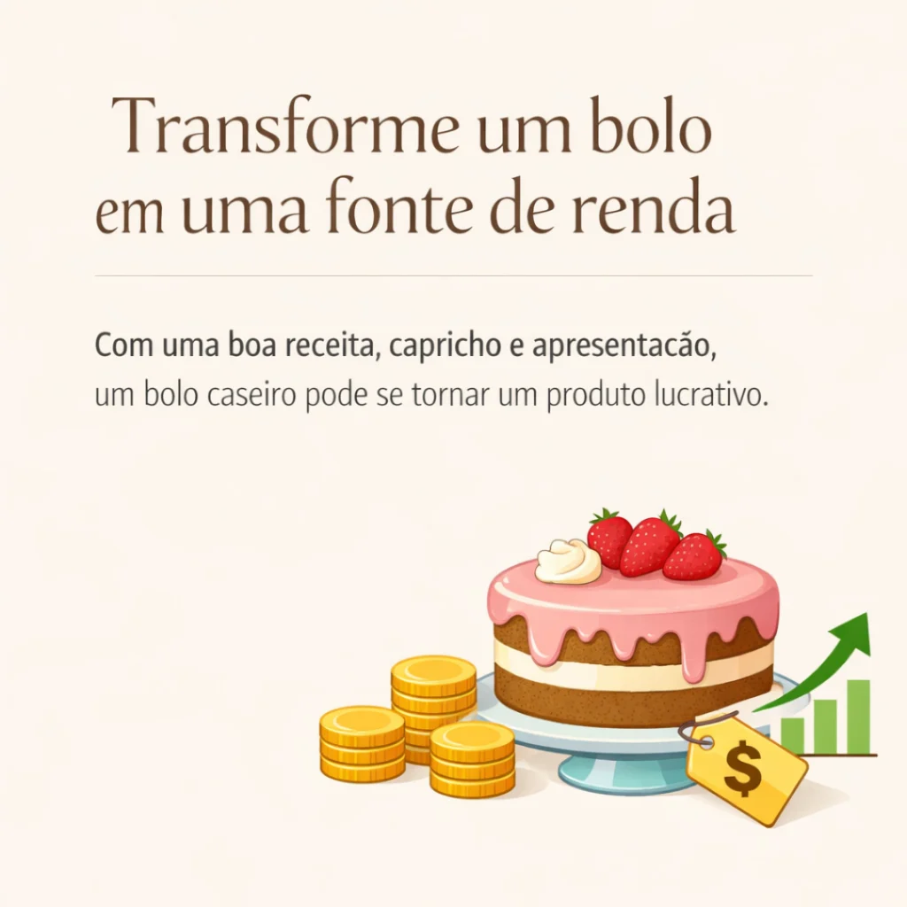 Bolo caseiro decorado para vender e transformar uma receita em renda.