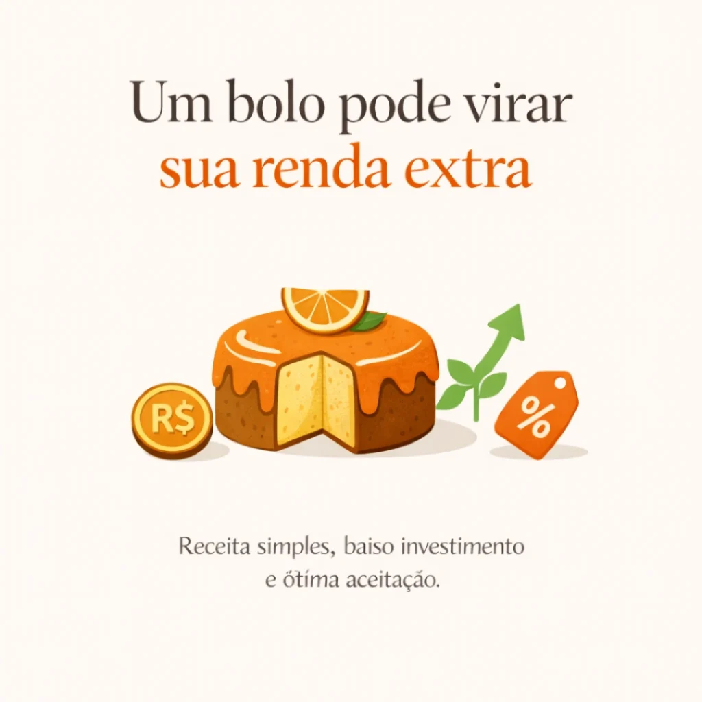 Mulher iniciando uma renda extra vendendo bolo caseiro de laranja.