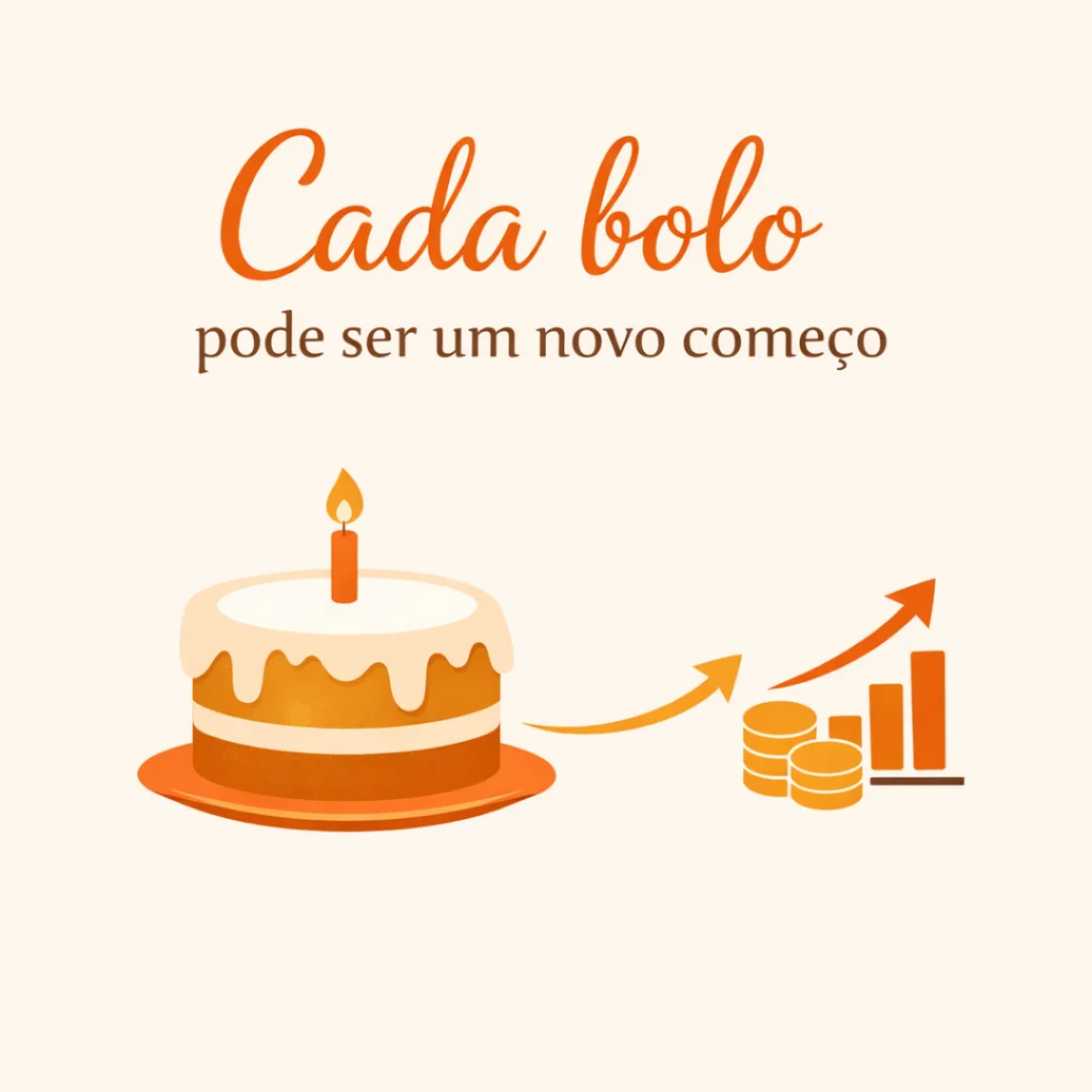 Ilustração mostrando que cada bolo caseiro para vender pode representar o início de um novo negócio.