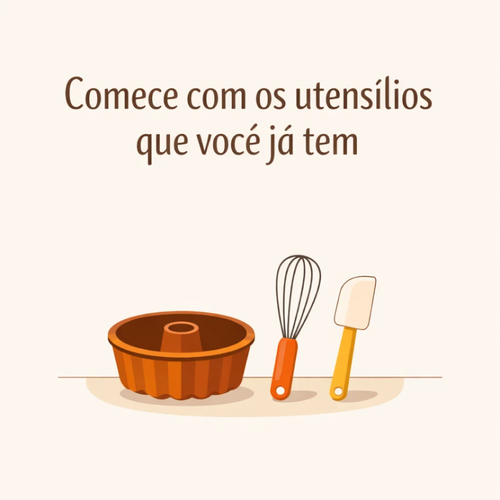 Utensílios básicos para começar a fazer bolo caseiro para vender em casa.