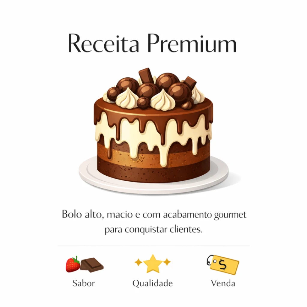 Receita de bolo caseiro decorado premium com chocolate branco e ao leite.
