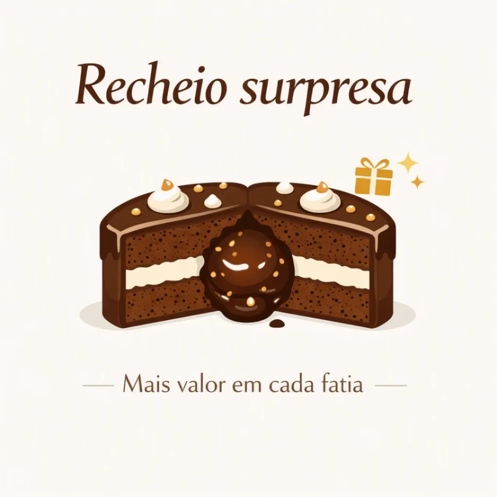 Bolo caseiro com recheio surpresa de brigadeiro gourmet no centro