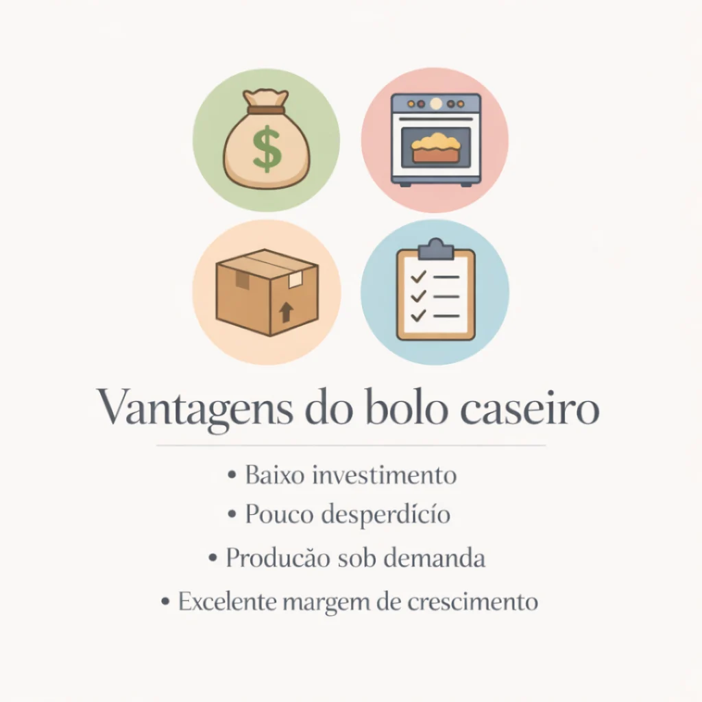 Benefícios de vender bolo caseiro simples com baixo investimento.