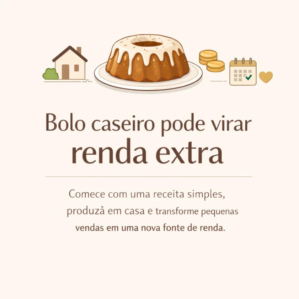 Mulher iniciando renda extra com bolo caseiro simples para vender.