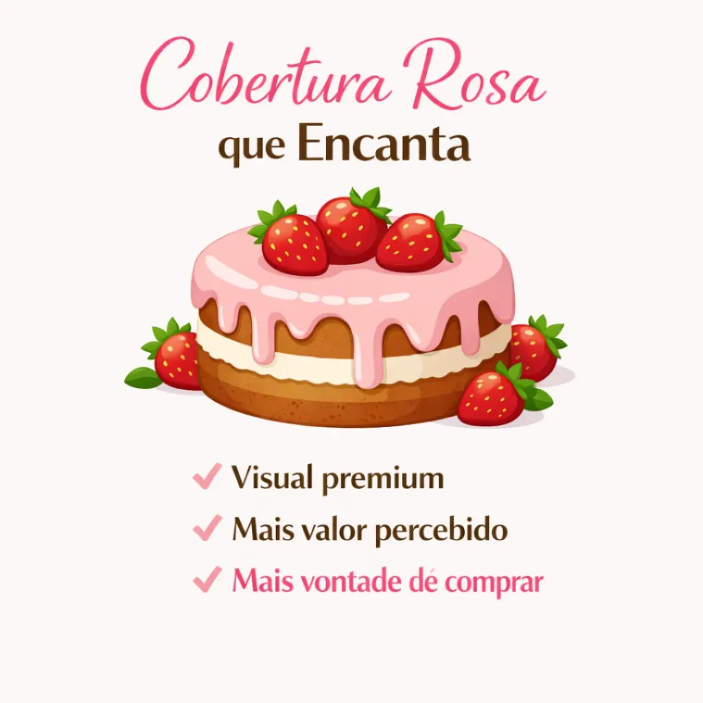 Cobertura rosa de morango cremosa para bolo pra vender caseiro.
