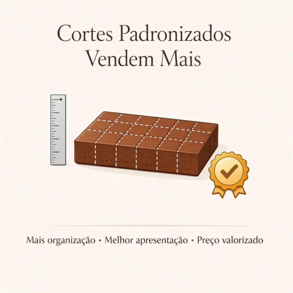Cortes padronizados para vender pedaços de bolo.