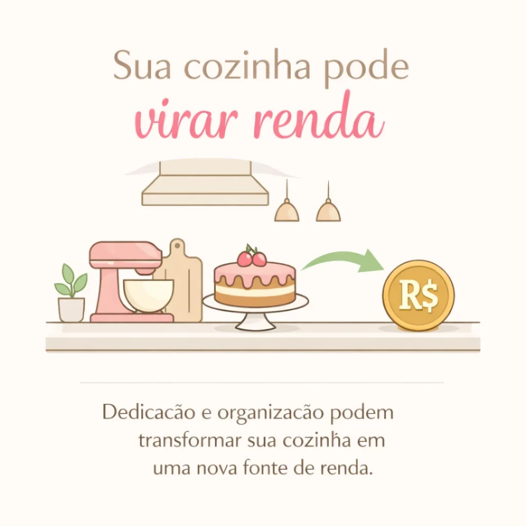 Cozinha transformada em fonte de renda com bolos caseiros
