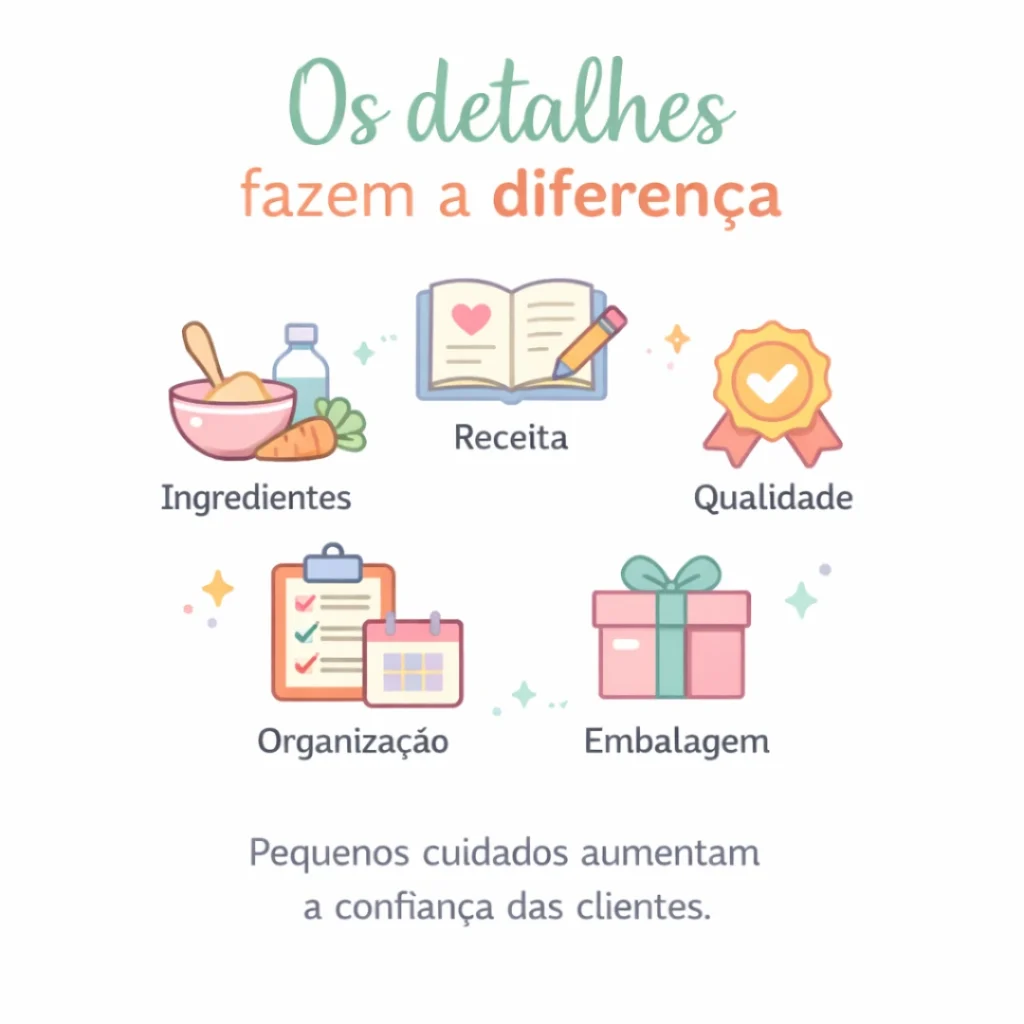 Cuidados com qualidade, embalagem e organização para vender bolos caseiros.