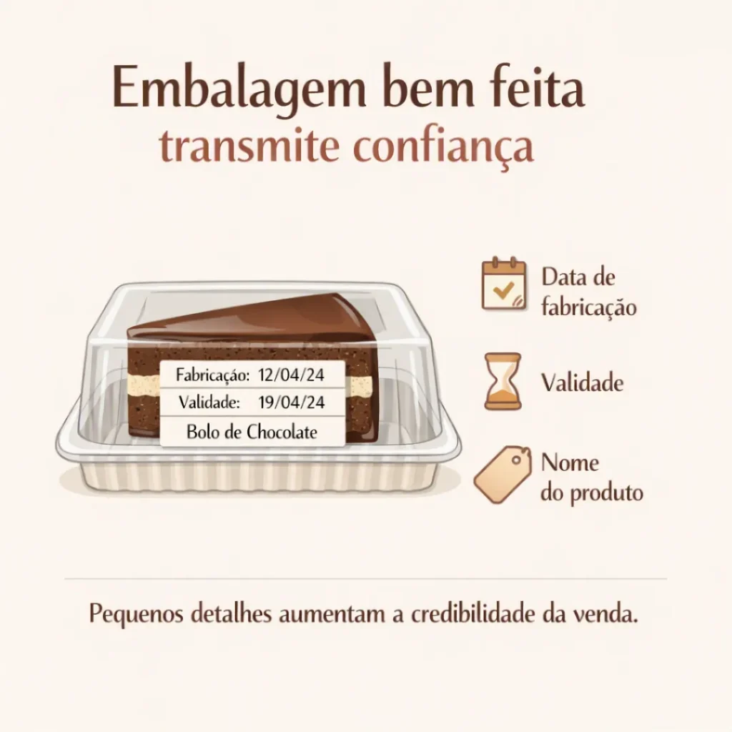 Embalagem individual para bolo caseiro em pedaços.