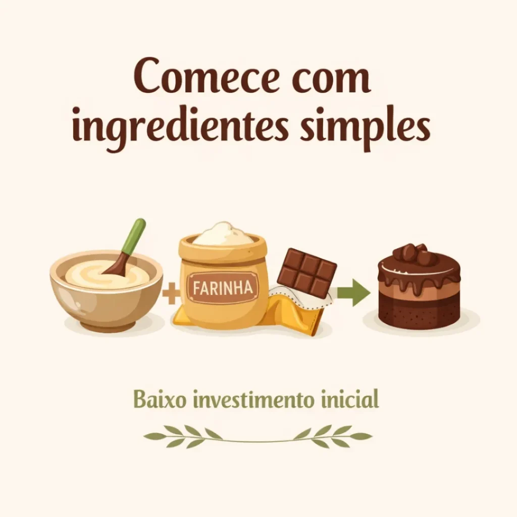 Ingredientes simples para bolo caseiro de chocolate para vender.