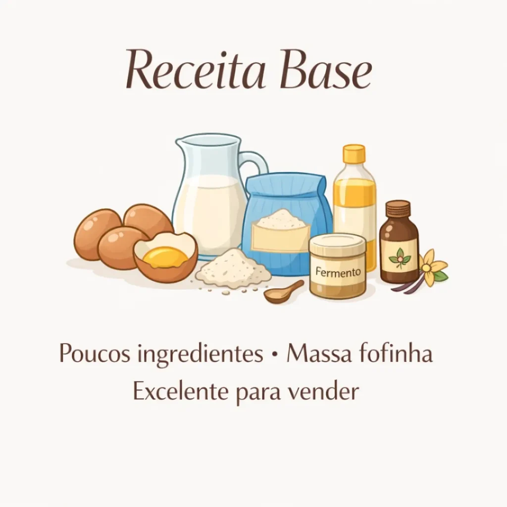 Ingredientes da receita de bolo caseiro para vender sem cobertura