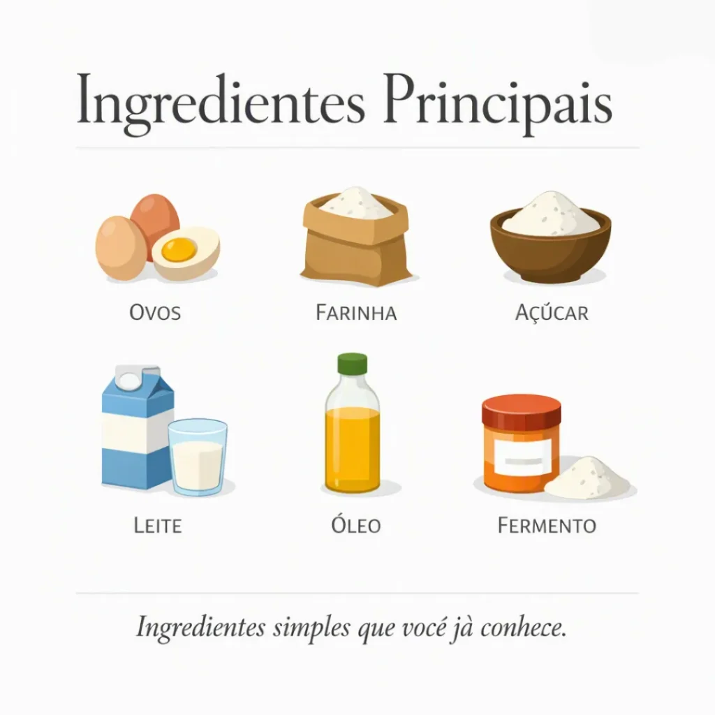 Ingredientes para preparar bolo caseiro simples para vender em fatias