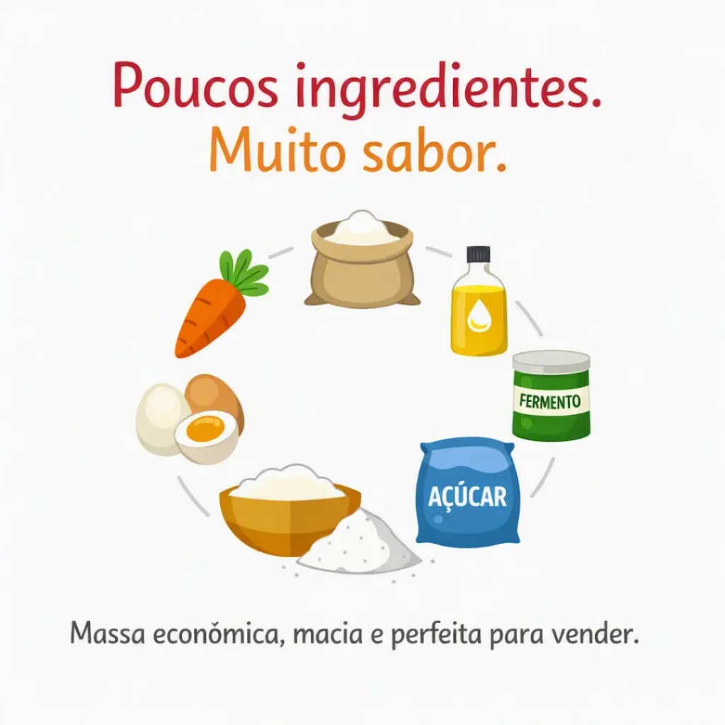 Ingredientes simples da receita de bolo de cenoura para vender.