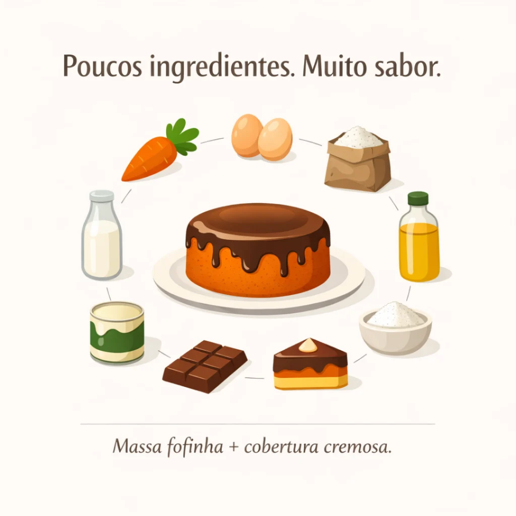 Ingredientes da receita de bolo de cenoura caseiro para vender.