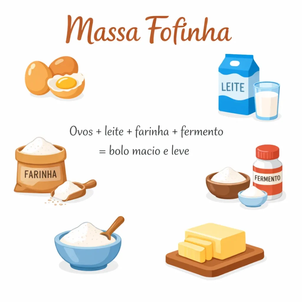 Ingredientes da massa do bolo caseiro de morango com leite Ninho para vender