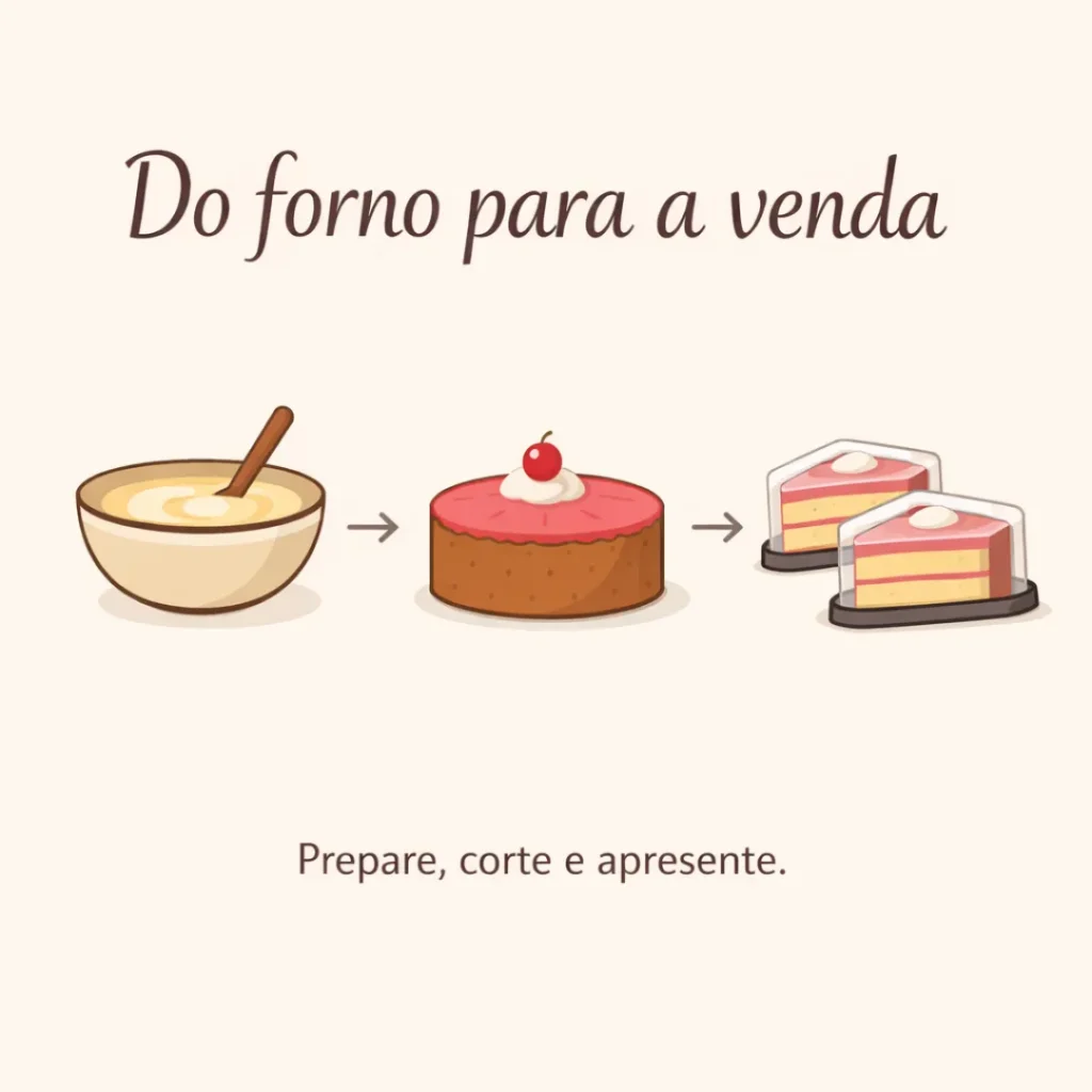 Preparo de bolo caseiro em fatias para comercialização