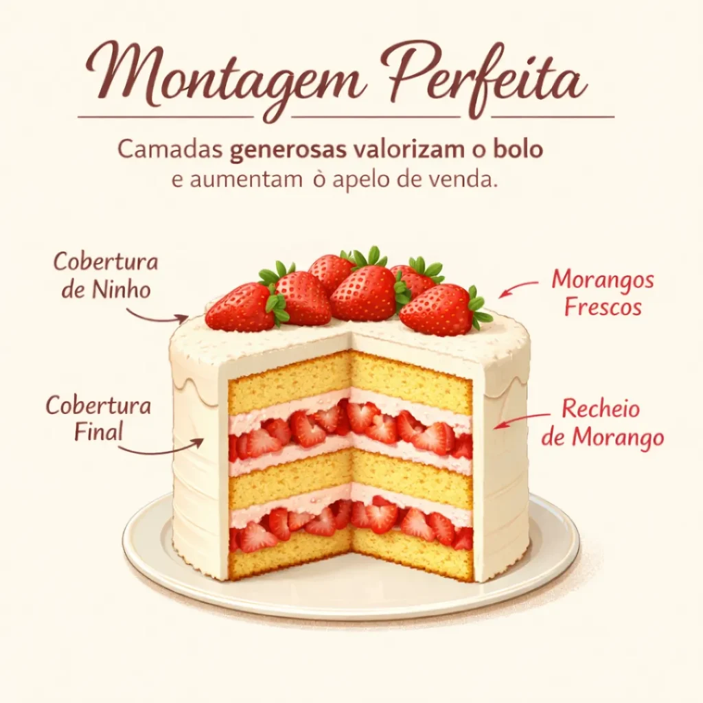 Passo a passo da montagem do bolo caseiro de morango com leite Ninho