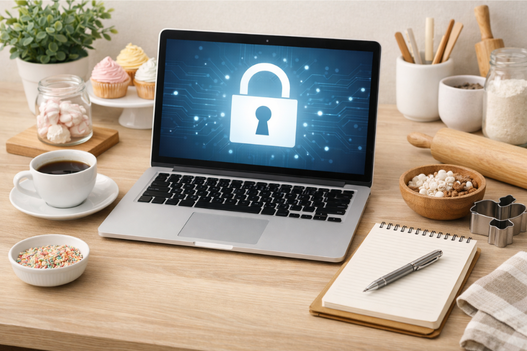 Ambiente de trabalho organizado representando a Política de Privacidade do Tua Confeitaria.