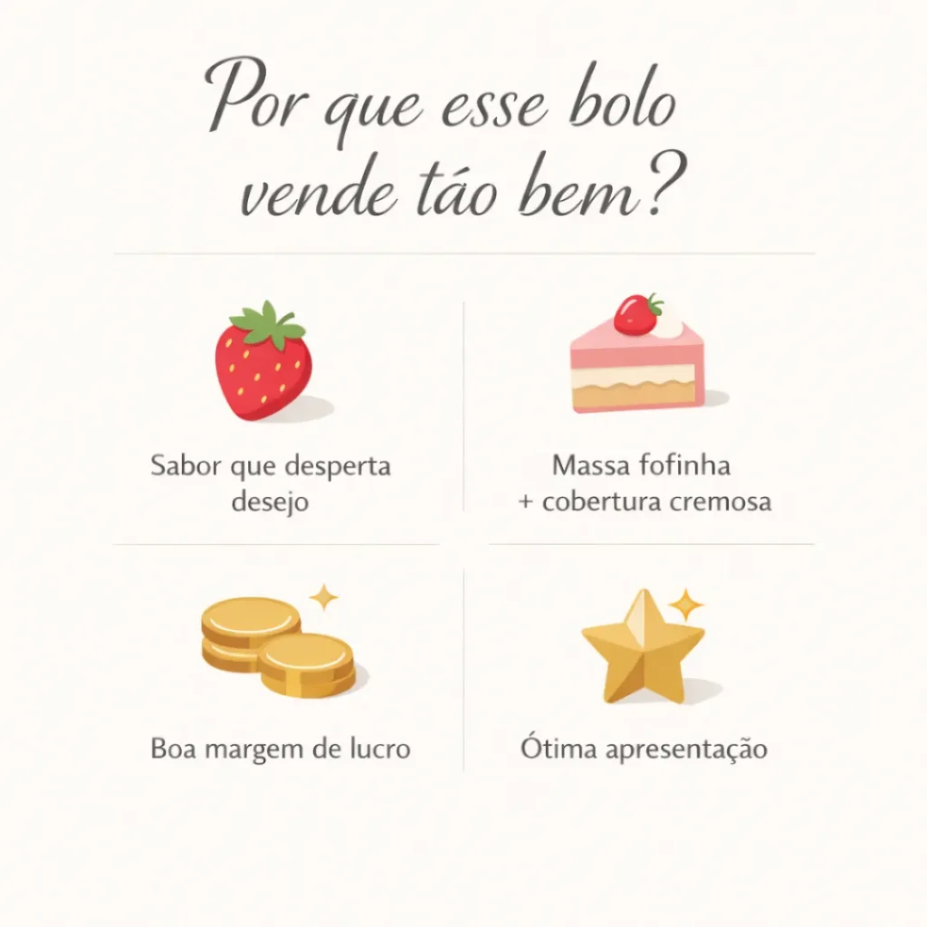 Vantagens do bolo de morango para quem procura receita bolo caseiro para vender.

