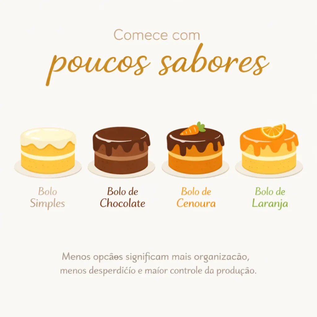 Comece a vender bolos caseiros oferecendo poucos sabores no início.