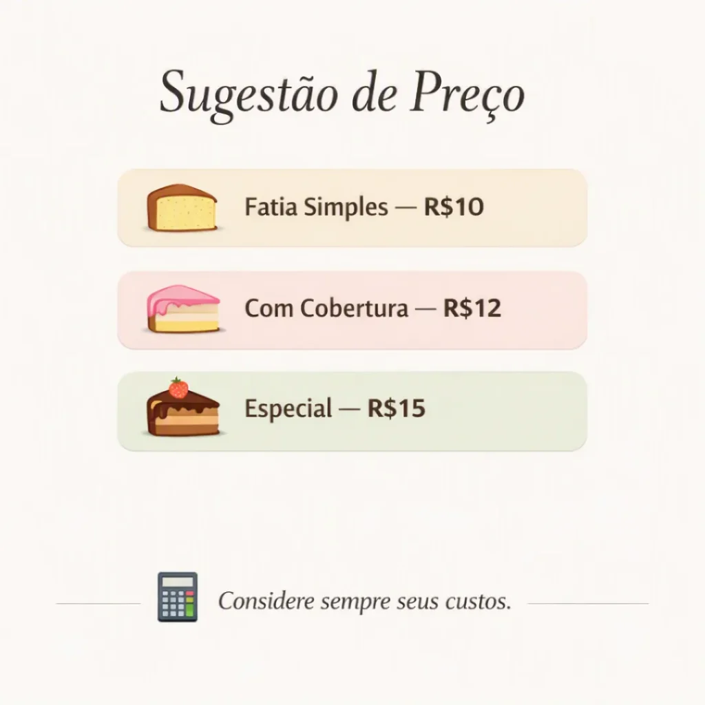 Sugestão de preço para vender bolo caseiro em fatias