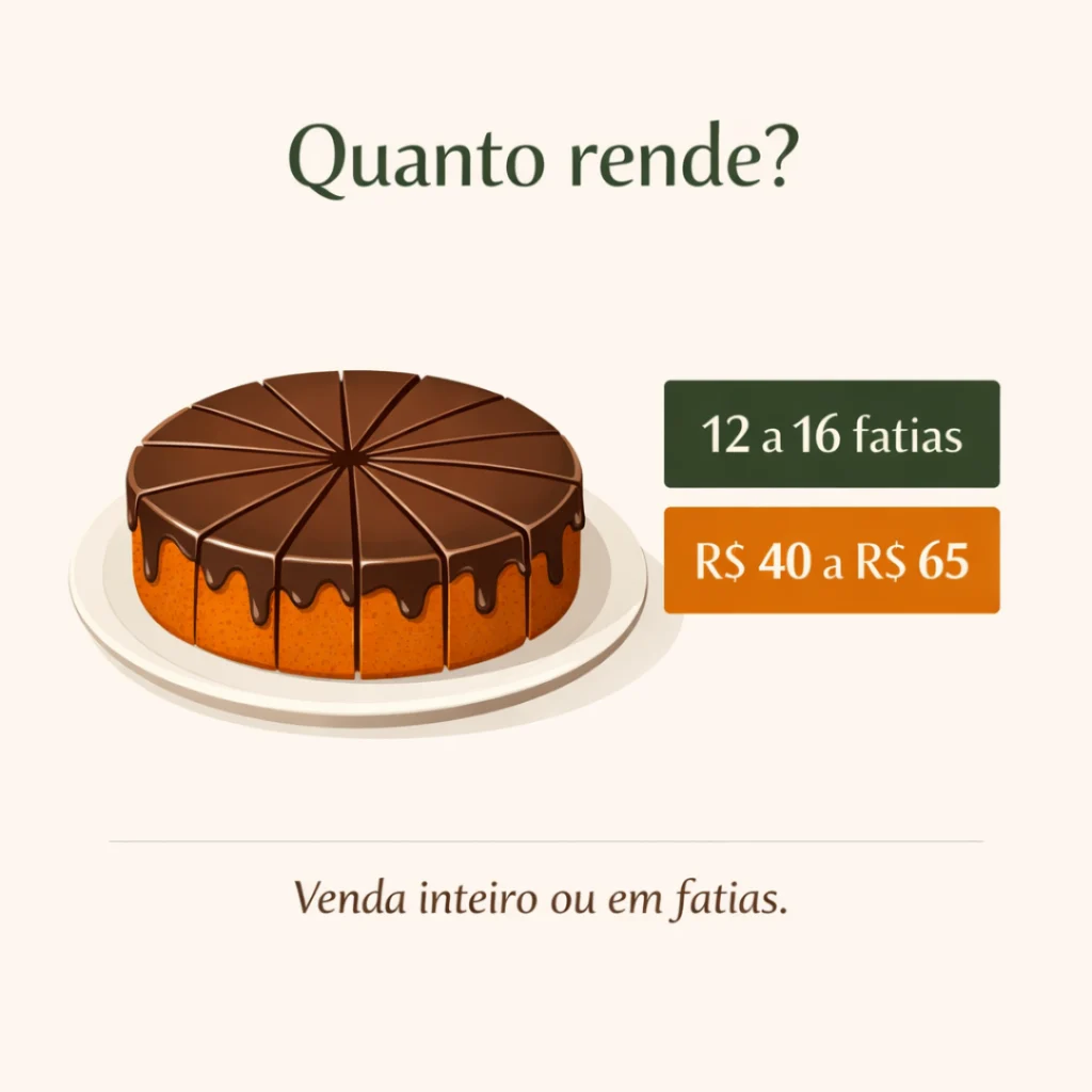 Sugestão de preço para vender bolo de cenoura caseiro.