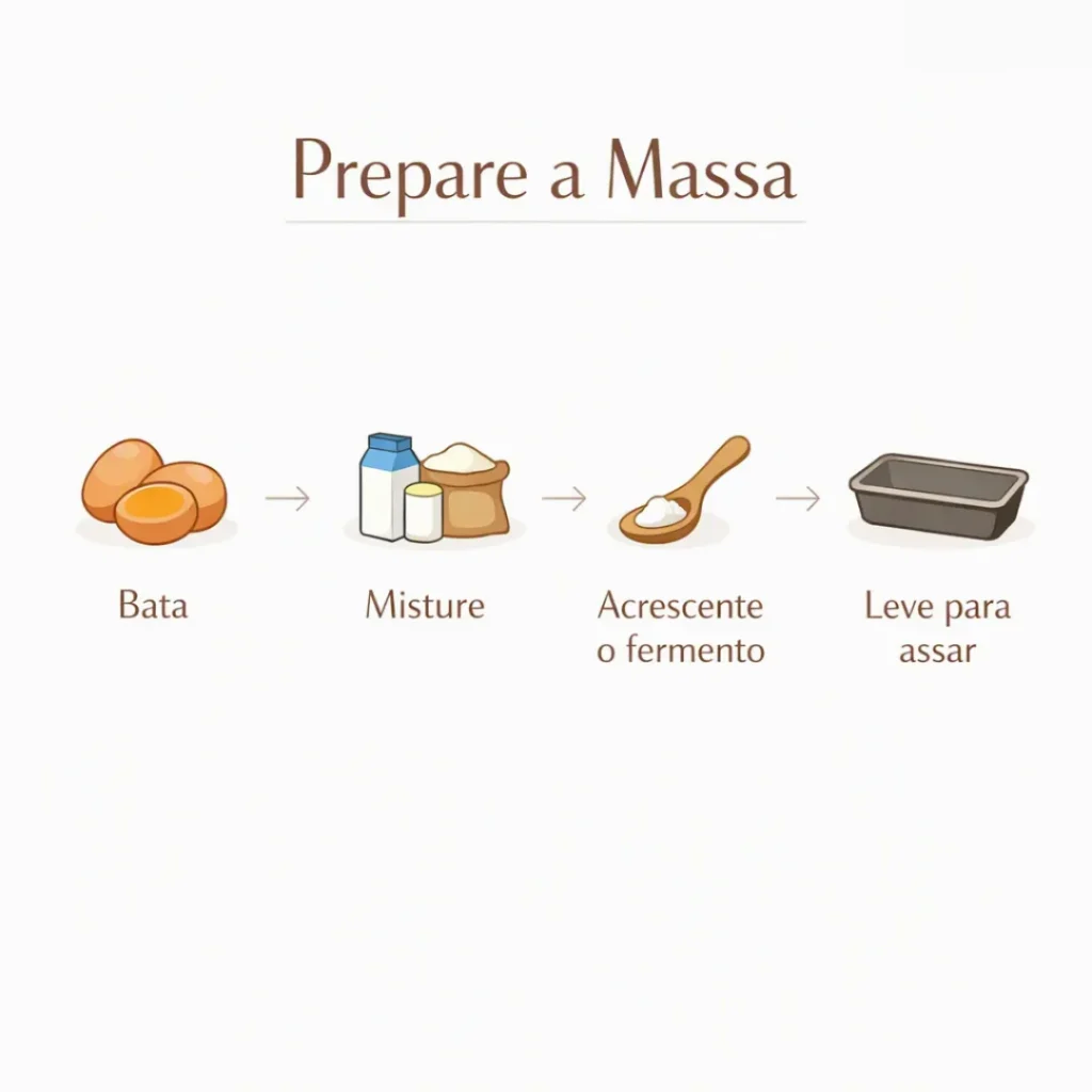 Passo a passo do preparo da massa do bolo caseiro simples.