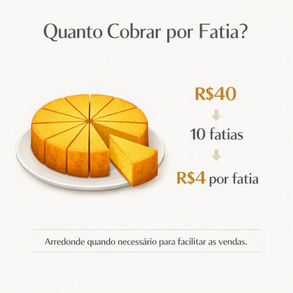 Exemplo de cálculo do valor da fatia de bolo de milho para venda.