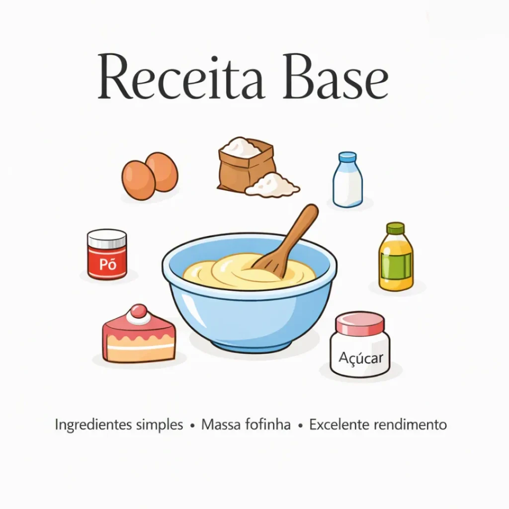 Ingredientes da receita de pedaços de bolo caseiro para vender.