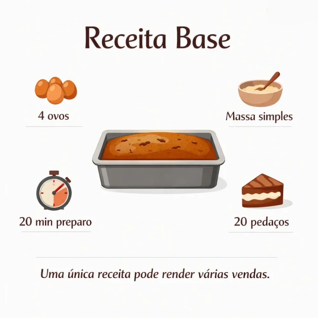 Receita base de bolo caseiro em pedaços para vender.
