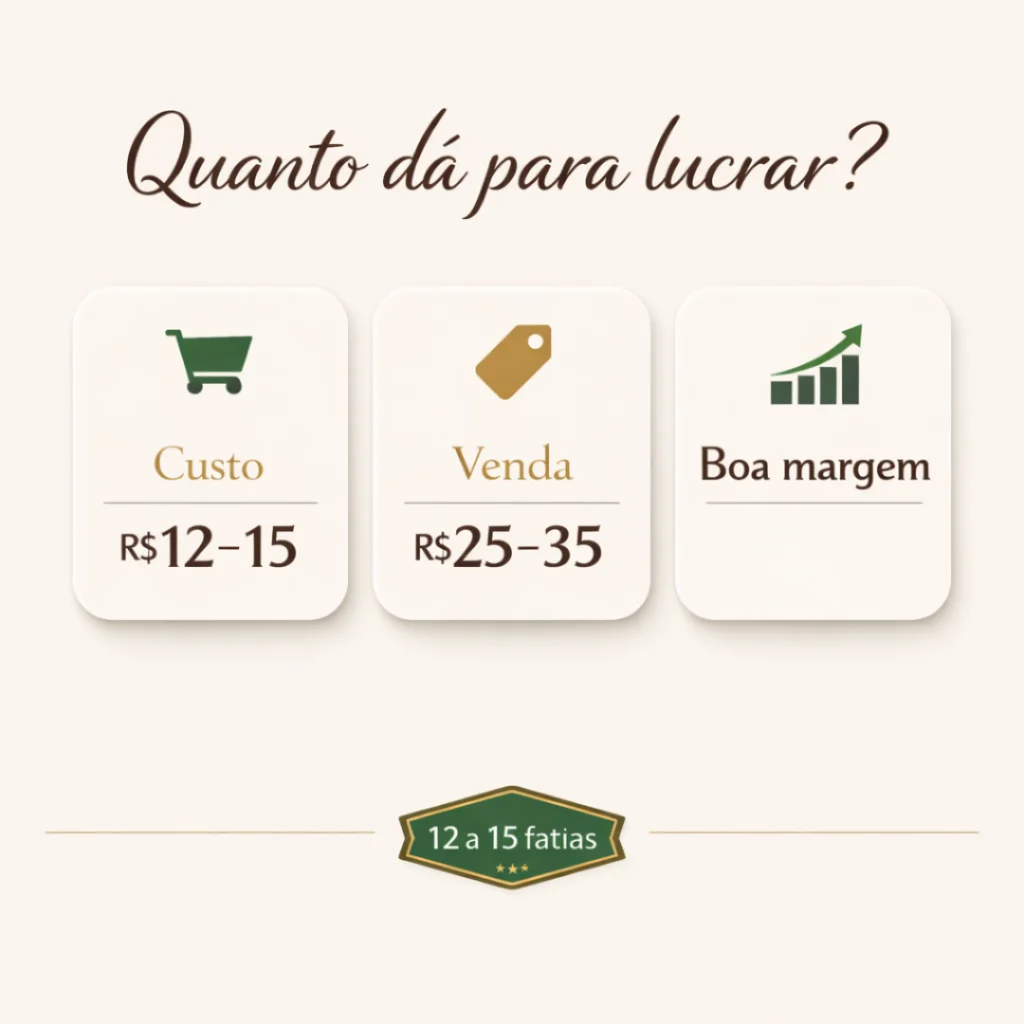 Receita de bolo caseiro para vender com estimativa de custo, preço e lucro.