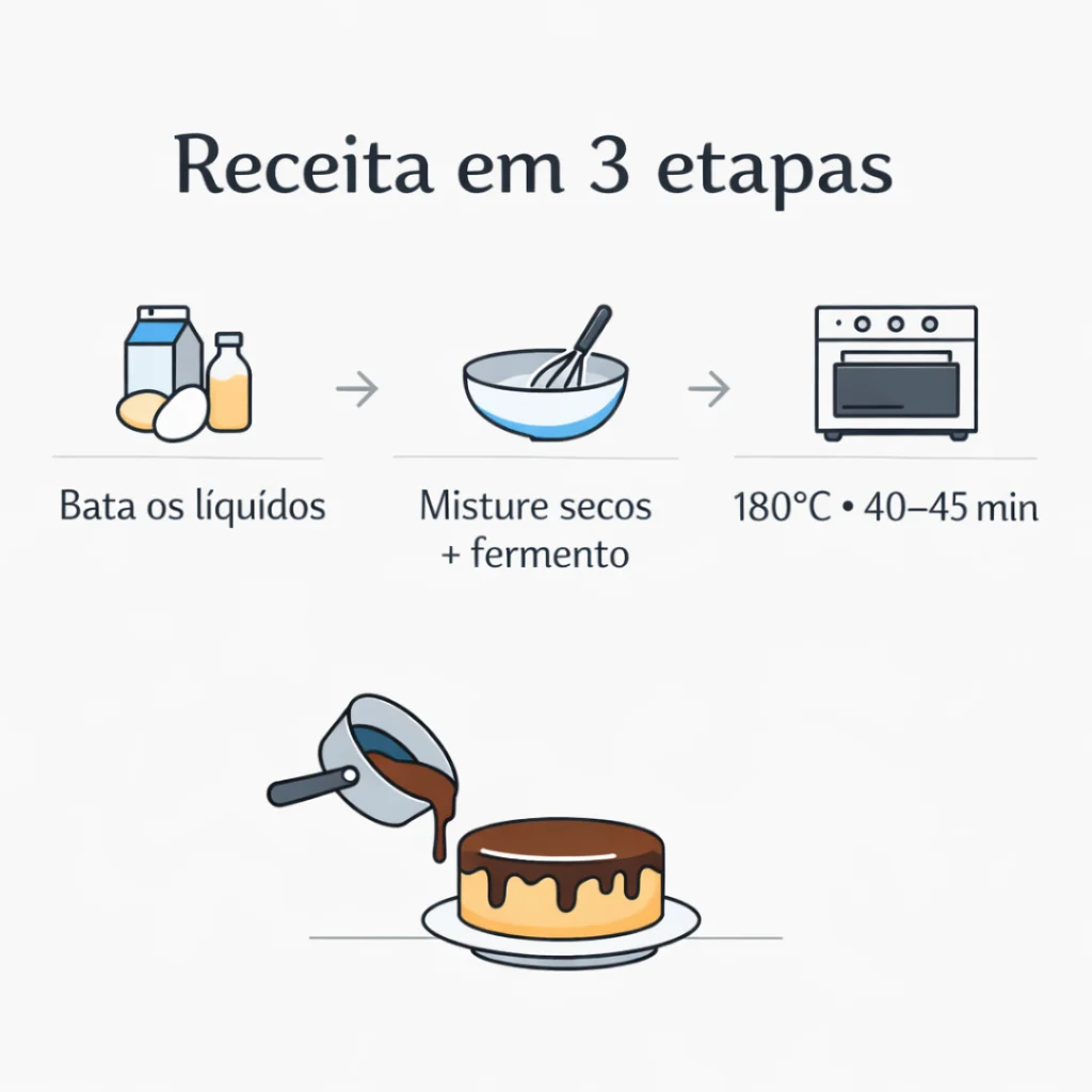 Receita de bolo caseiro para vender preparada em três etapas simples e rápidas.