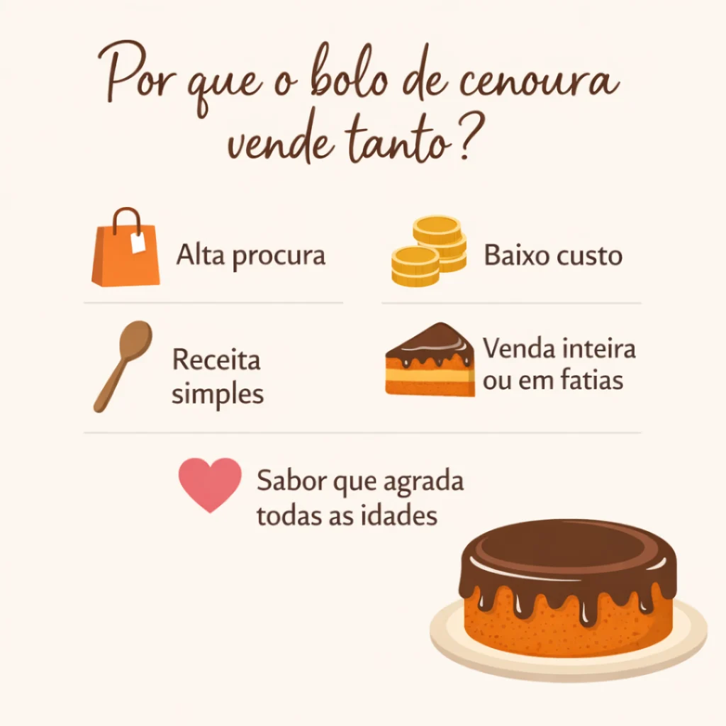 Receita de bolo caseiro para vender mostrando por que o bolo de cenoura faz tanto sucesso.