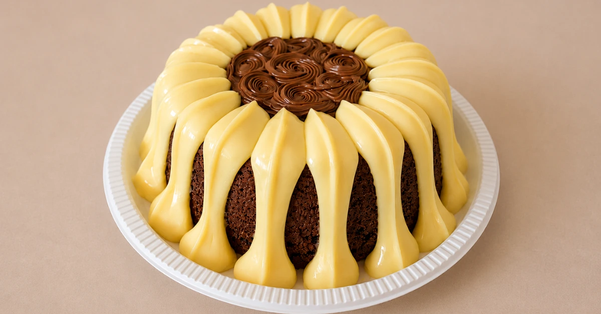 Receita de bolo caseiro pra vender com cobertura de brigadeiro gourmet e acabamento elegante.