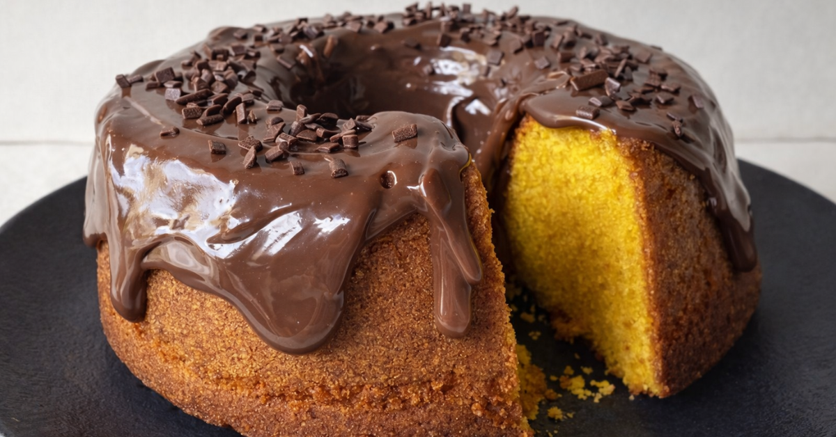 Receita de bolo caseiro para vender com bolo de cenoura fofinho e cobertura de chocolate.
