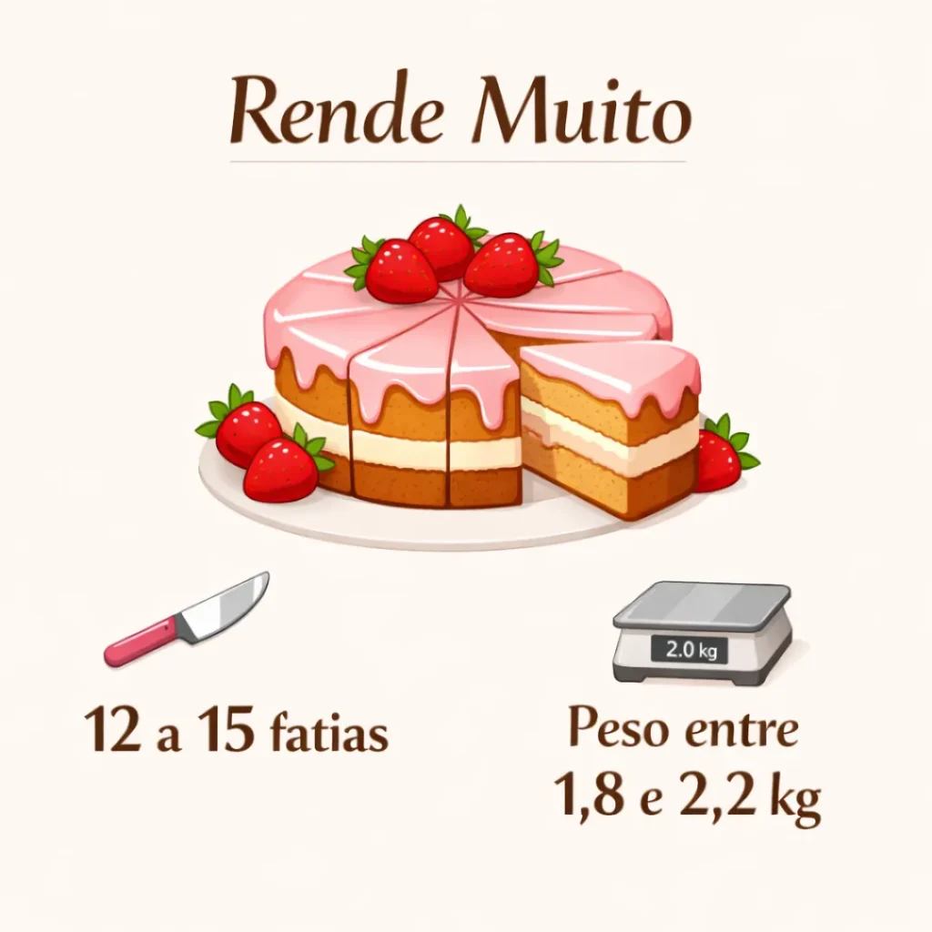 Rendimento do bolo pra vender caseiro com peso e quantidade de fatias.
