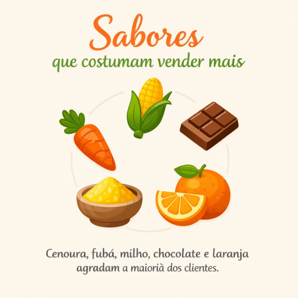 Sabores de bolo caseiro mais vendidos como cenoura e chocolate