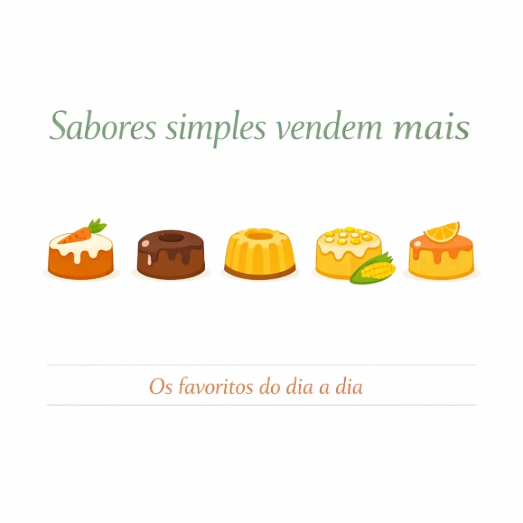 Card com os sabores de bolo caseiro que mais vendem