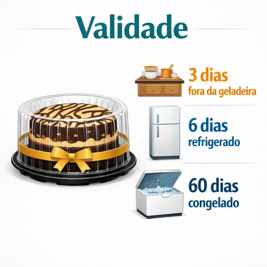 Informações de validade do bolo caseiro para vender corretamente embalado.