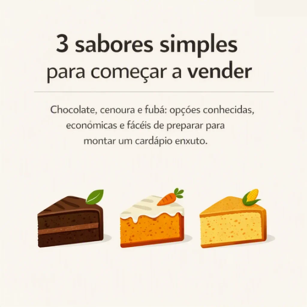 Três sabores simples de bolos para vender com ingredientes acessíveis