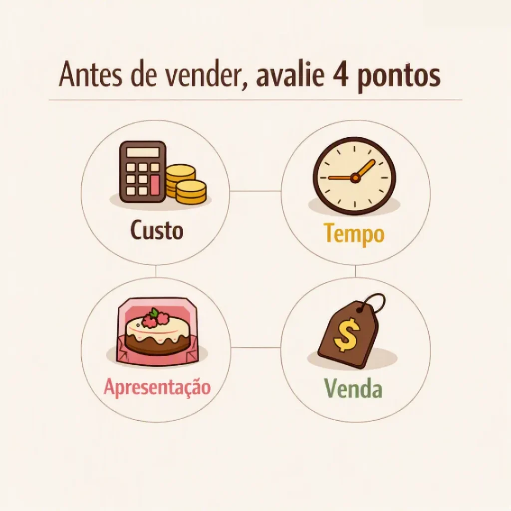 Quatro pontos para avaliar antes de vender bolos: custo, tempo, apresentação e venda