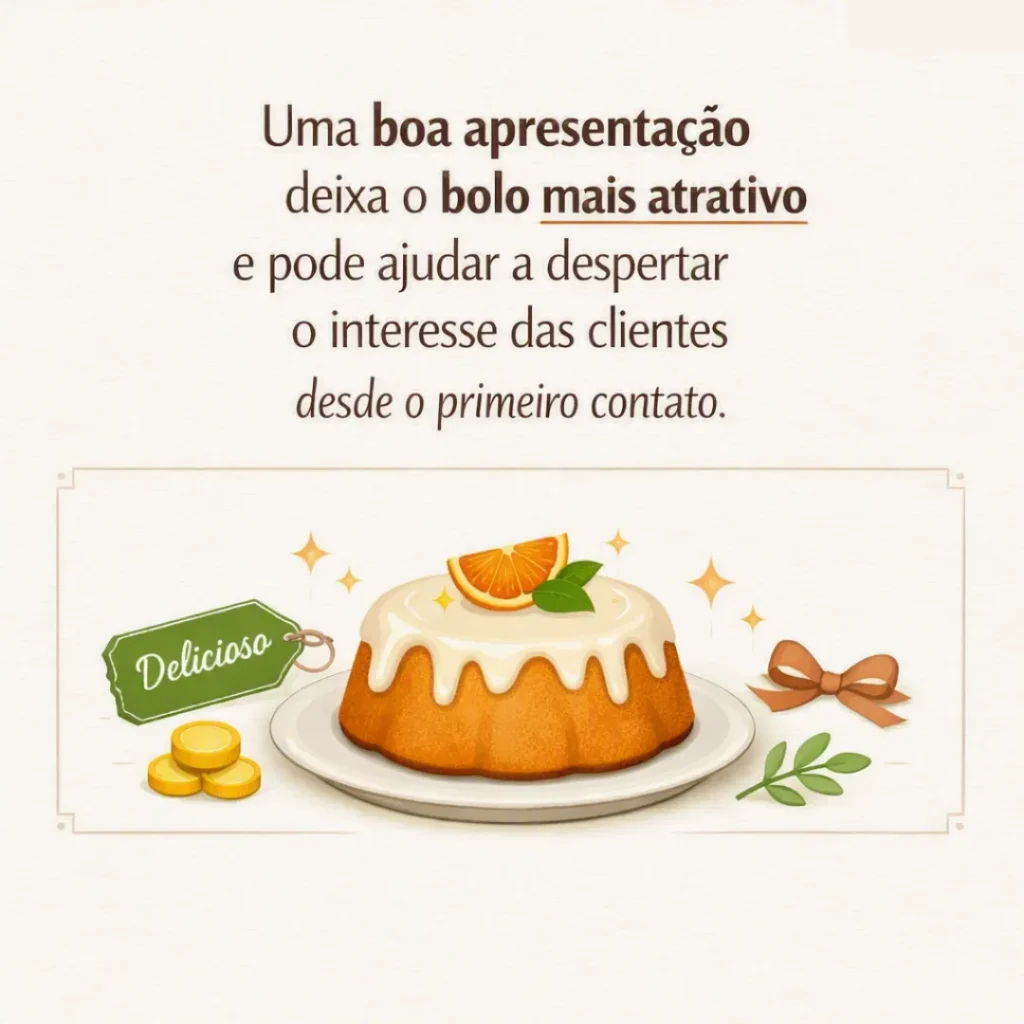Bolo caseiro com apresentação bonita para despertar o interesse dos clientes
