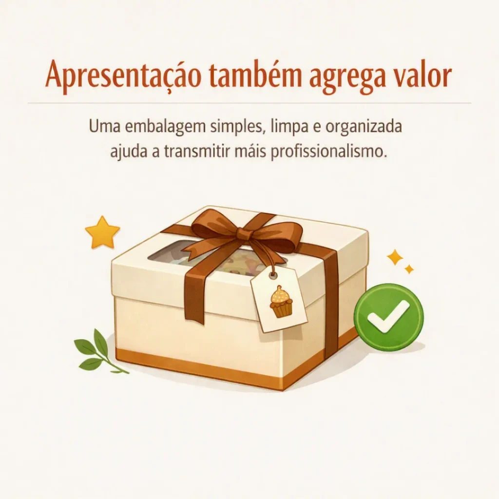 Apresentação e embalagem organizada para aumentar o valor percebido dos bolos