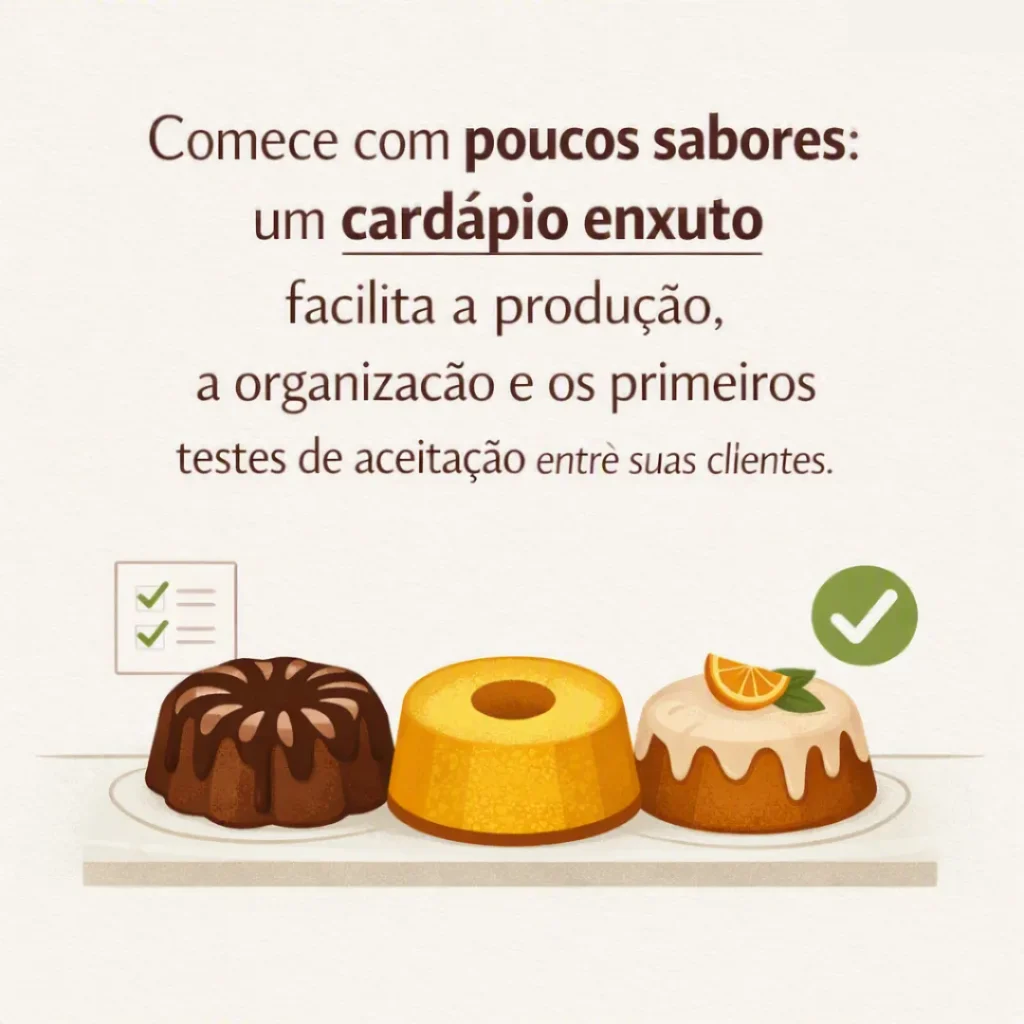 Cardápio de bolos caseiros com poucos sabores para começar