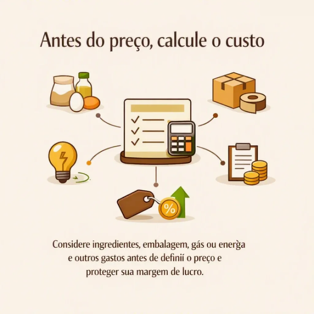 Custos para produzir bolos caseiros, incluindo ingredientes, embalagem, gás ou energia e outros gastos envolvidos