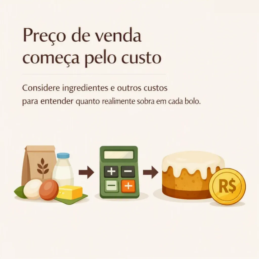 Cálculo do preço de venda dos bolos considerando ingredientes e custos de produção