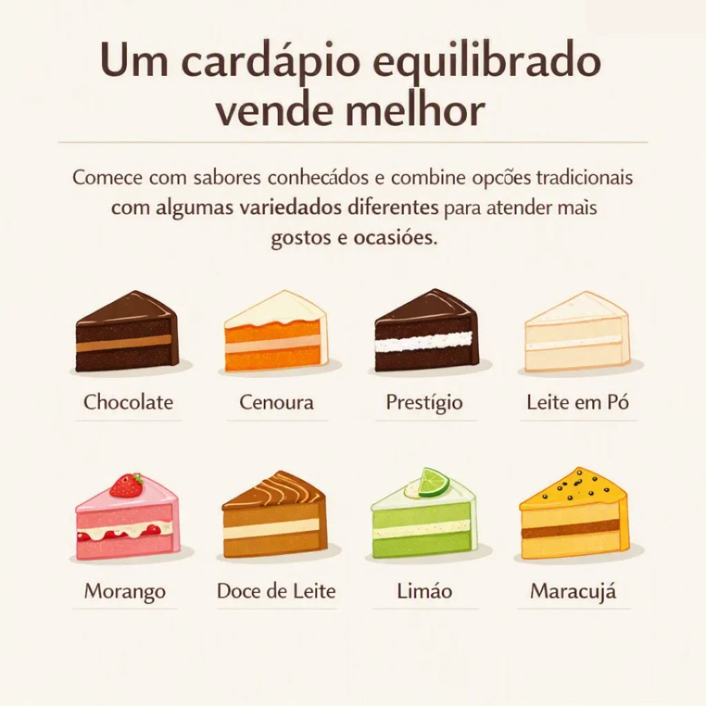 Cardápio equilibrado com sabores conhecidos de bolos