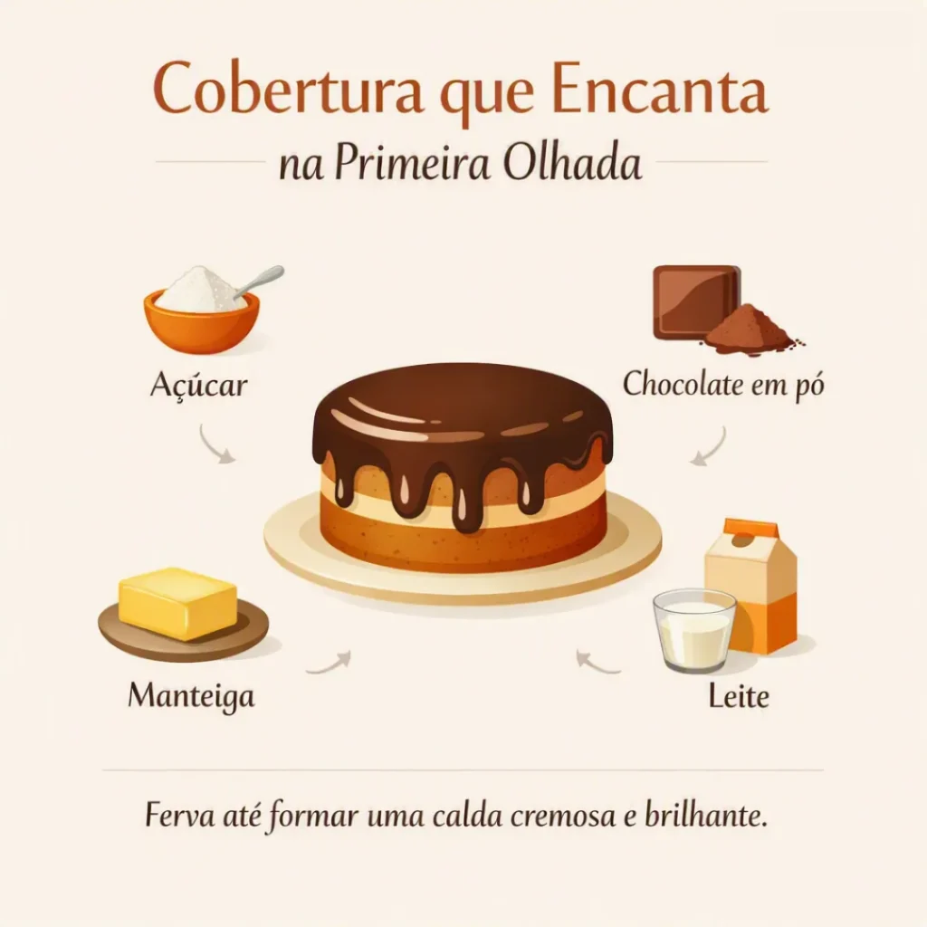 Cobertura cremosa de chocolate para bolo de cenoura caseiro.